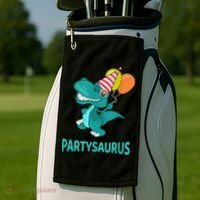 Dino Dinosaur Party Party Saurus Funny Dinosaur With Balloon Golf Towel thumb 2