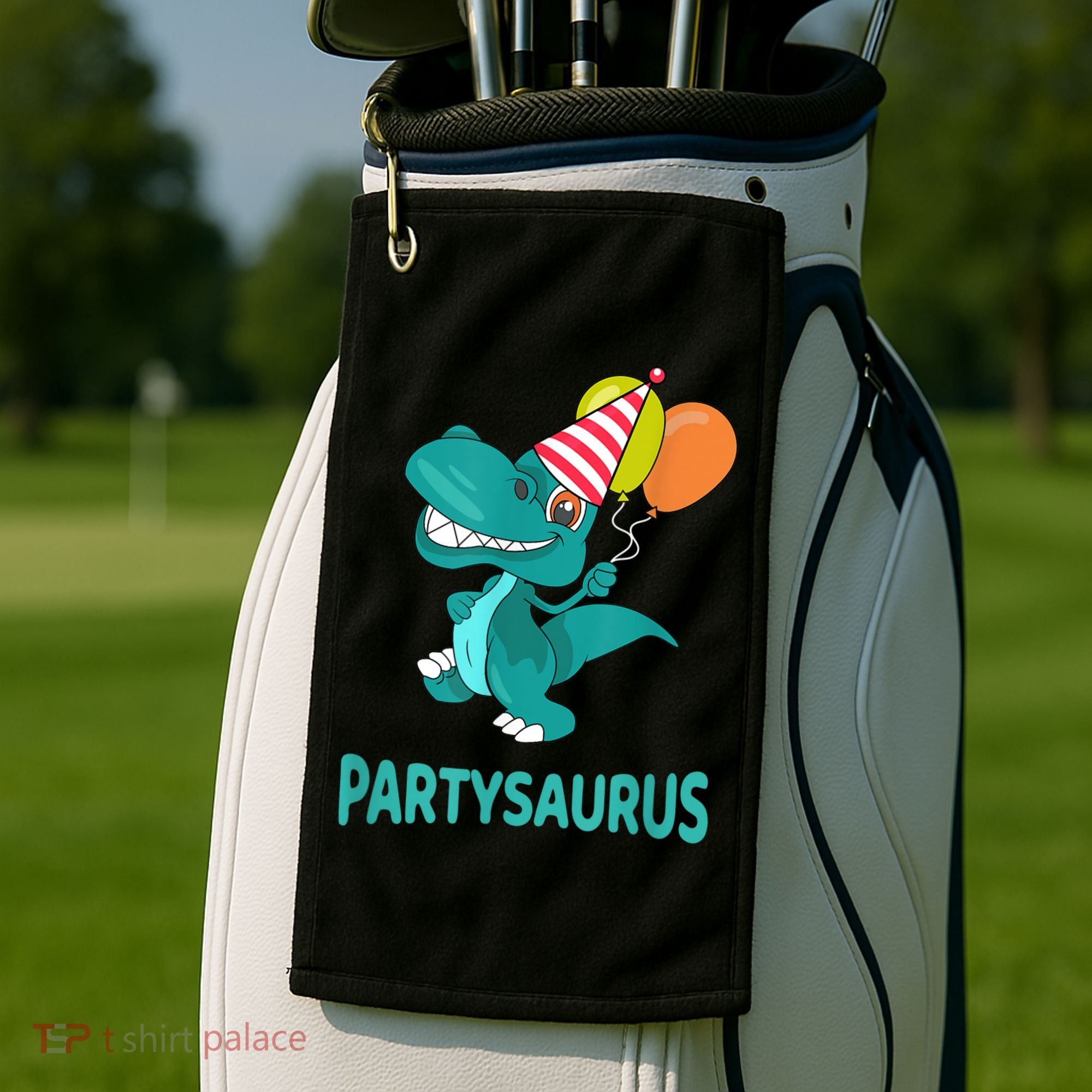 Dino Dinosaur Party Party Saurus Funny Dinosaur With Balloon Golf Towel