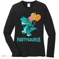 Dino Dinosaur Party Party Saurus Funny Dinosaur With Balloon Women's Long Sleeve Shirt thumb 0