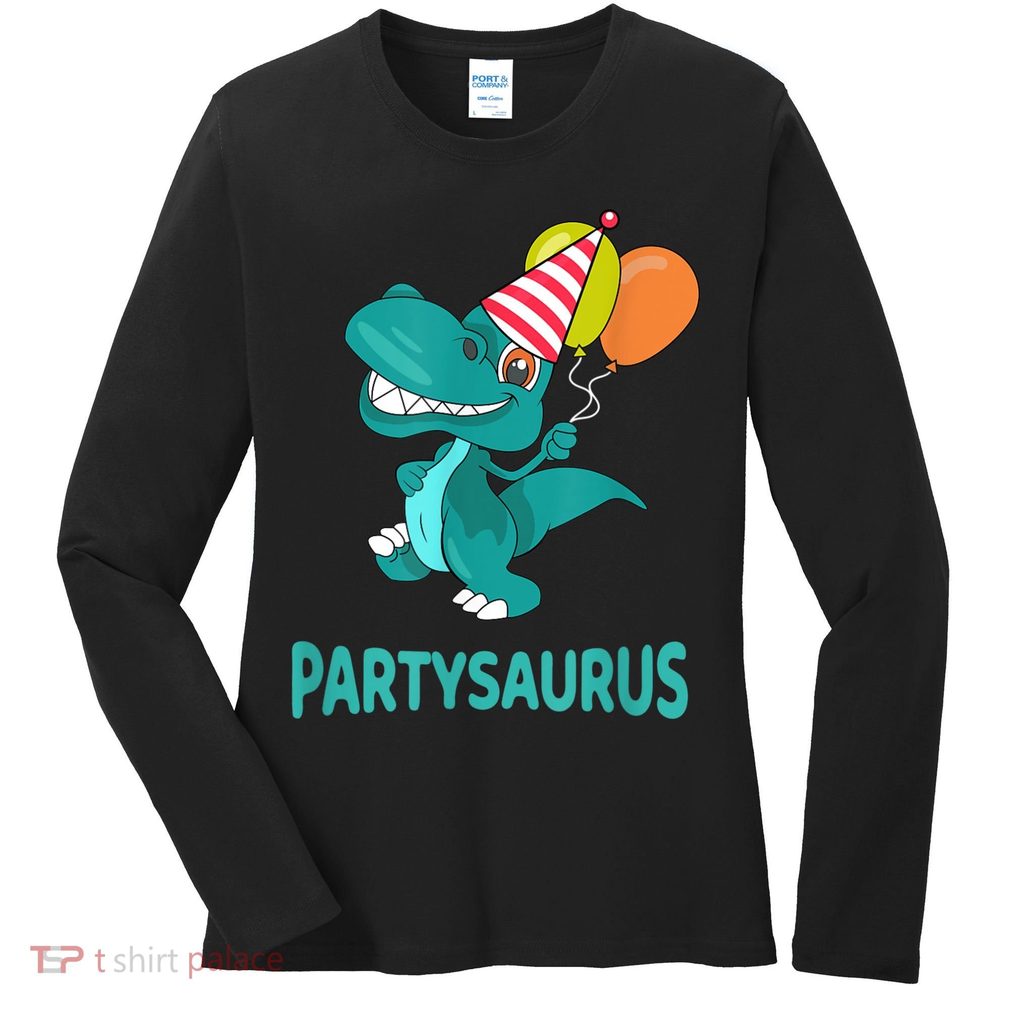 Dino Dinosaur Party Party Saurus Funny Dinosaur With Balloon Women's Long Sleeve Shirt