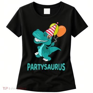 Dino Dinosaur Party Party Saurus Funny Dinosaur With Balloon Women's T-Shirt