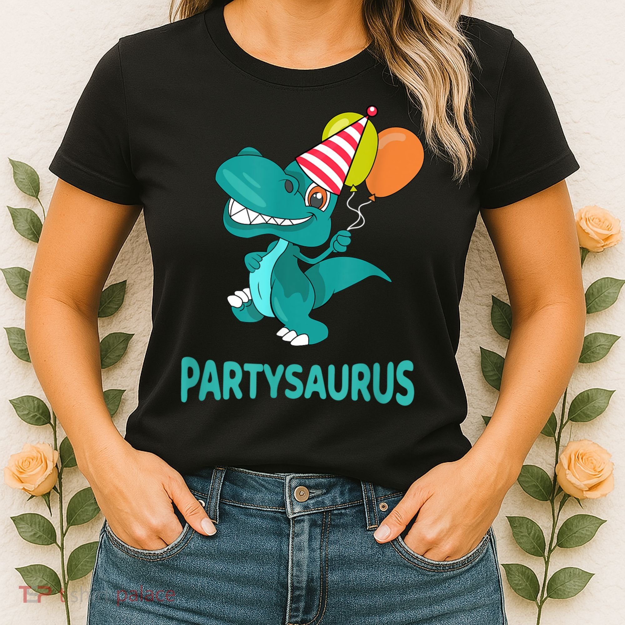 Dino Dinosaur Party Party Saurus Funny Dinosaur With Balloon Women's T-Shirt