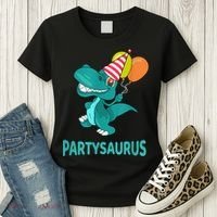 Dino Dinosaur Party Party Saurus Funny Dinosaur With Balloon Women's T-Shirt thumb 3