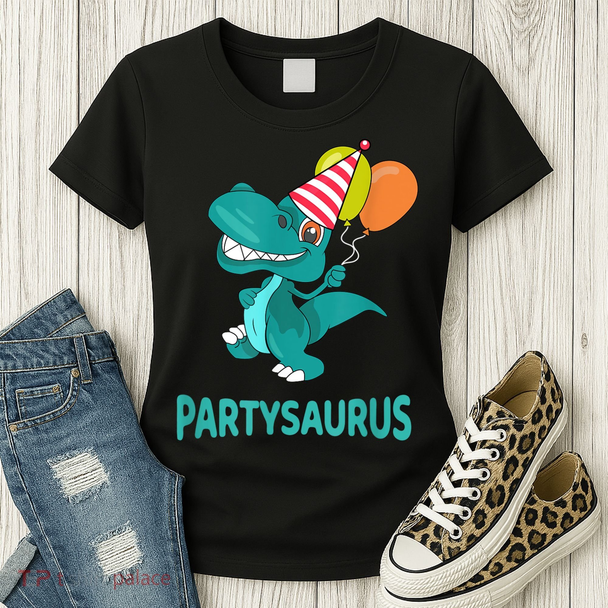 Dino Dinosaur Party Party Saurus Funny Dinosaur With Balloon Women's T-Shirt