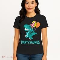 Dino Dinosaur Party Party Saurus Funny Dinosaur With Balloon Women's T-Shirt thumb 4