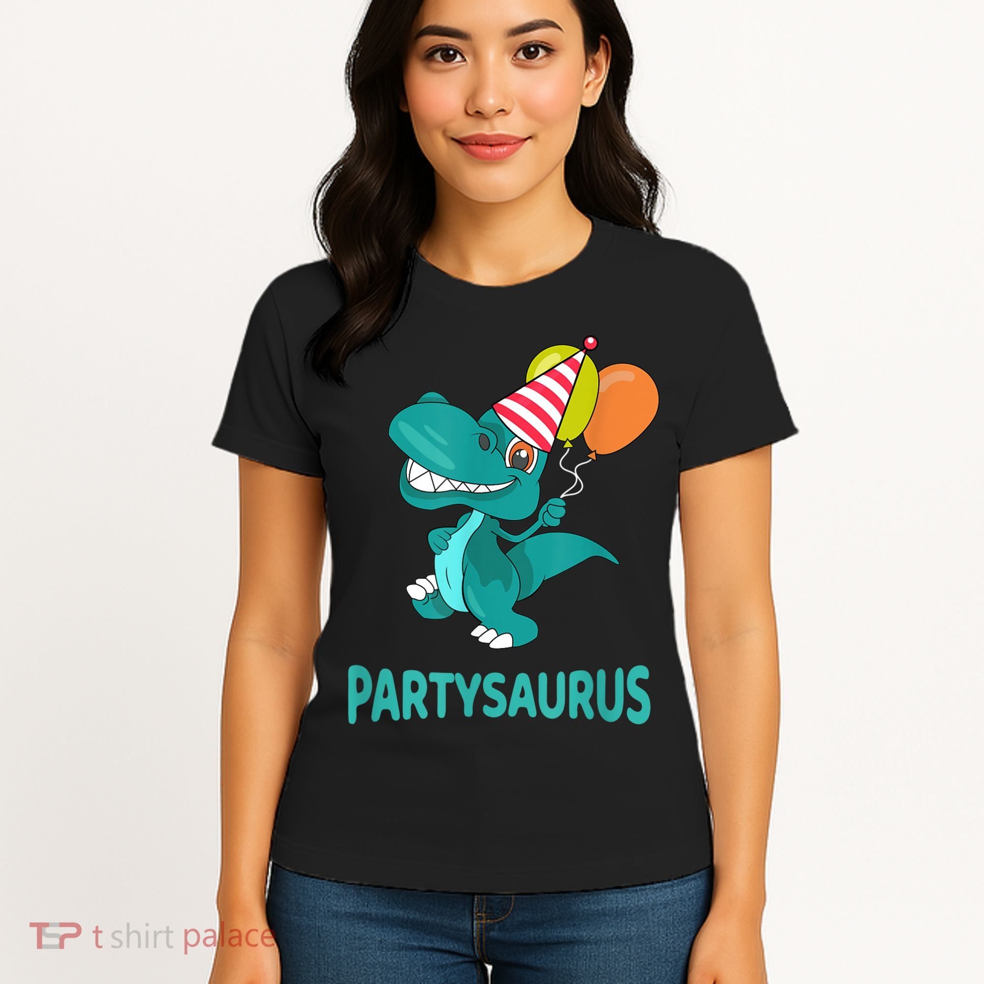 Dino Dinosaur Party Party Saurus Funny Dinosaur With Balloon Women's T-Shirt