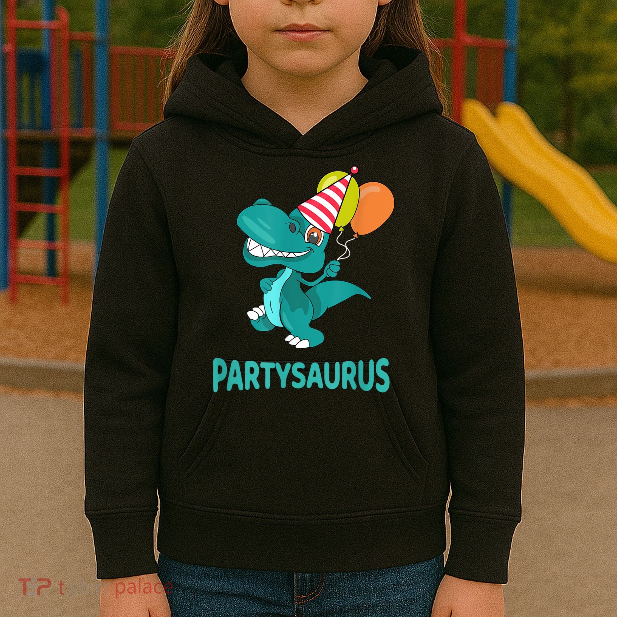 Dino Dinosaur Party Party Saurus Funny Dinosaur With Balloon Kids Hoodie