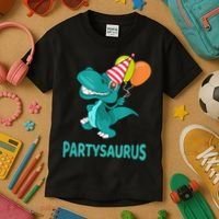 Dino Dinosaur Party Party Saurus Funny Dinosaur With Balloon Kids T-Shirt thumb 3