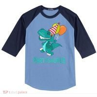 Dino Dinosaur Party Party Saurus Funny Dinosaur With Balloon Raglan Baseball Sleeve Shirt thumb 0