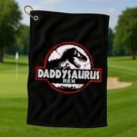 Dinosaur Daddysaurus Rex Father Day For Dad Funny Gifts Idea Golf Towel thumb 1