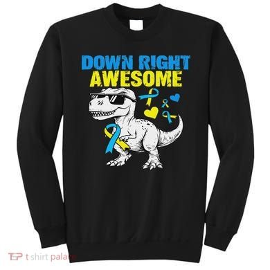 Dinosaur Down Right Awesome Down Syndrome Awareness Sweatshirt