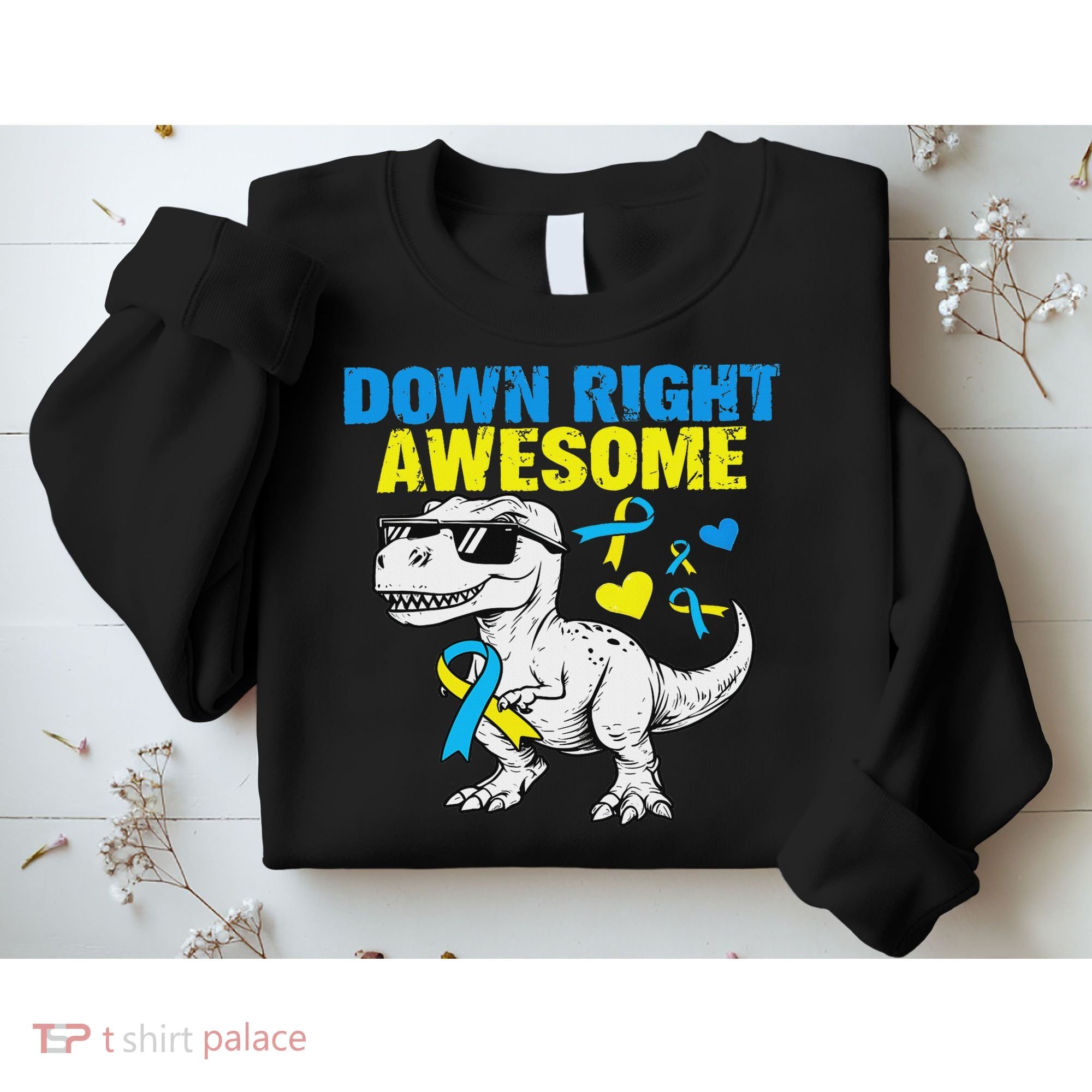 Dinosaur Down Right Awesome Down Syndrome Awareness Sweatshirt