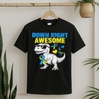 Dinosaur Down Right Awesome Down Syndrome Awareness T-Shirt thumb 2