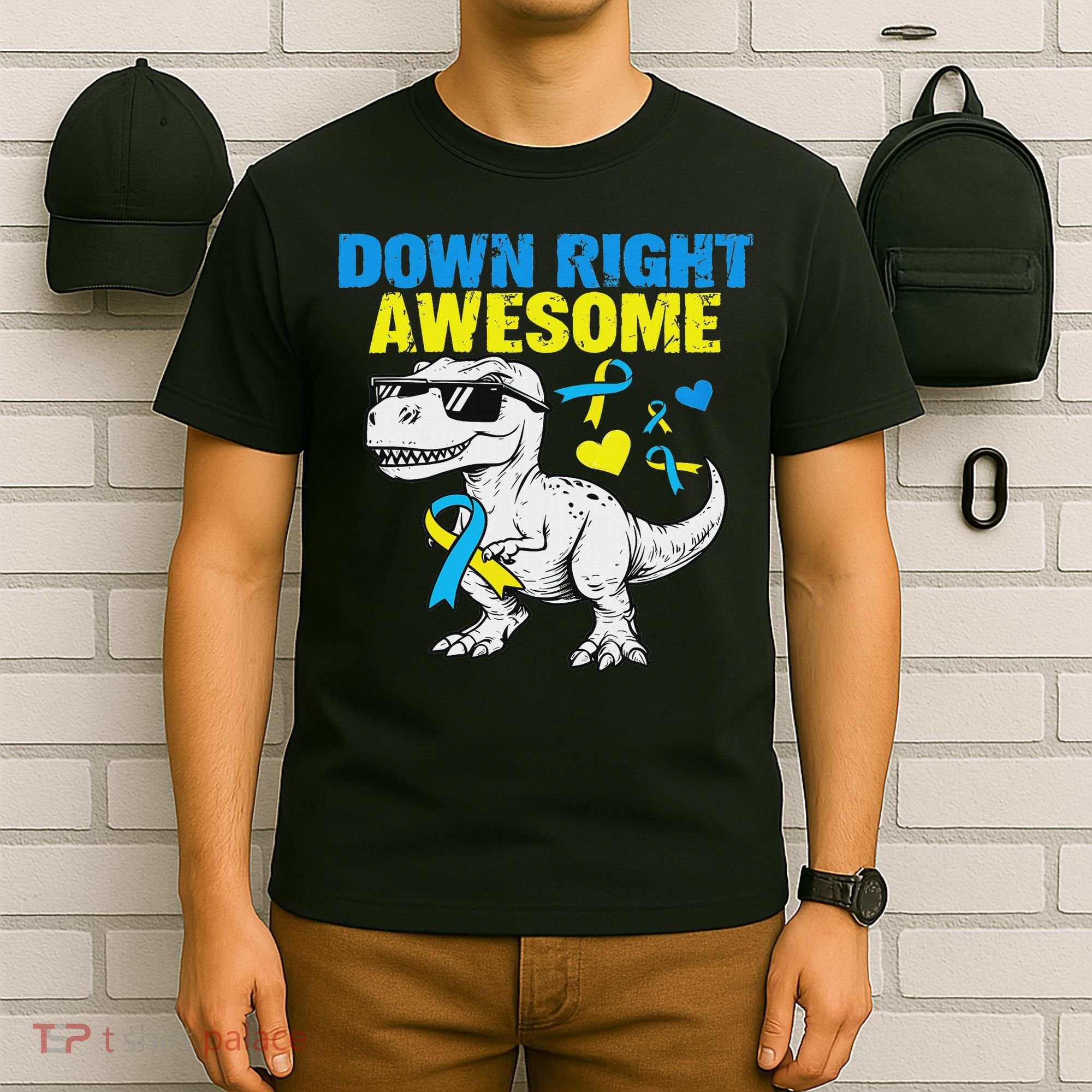 Dinosaur Down Right Awesome Down Syndrome Awareness T-Shirt