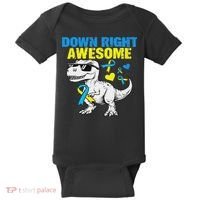 Dinosaur Down Right Awesome Down Syndrome Awareness Baby Bodysuit thumb 0