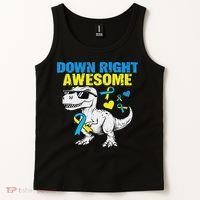 Dinosaur Down Right Awesome Down Syndrome Awareness Tank Top thumb 2