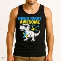Dinosaur Down Right Awesome Down Syndrome Awareness Tank Top thumb 3
