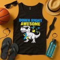 Dinosaur Down Right Awesome Down Syndrome Awareness Tank Top thumb 4