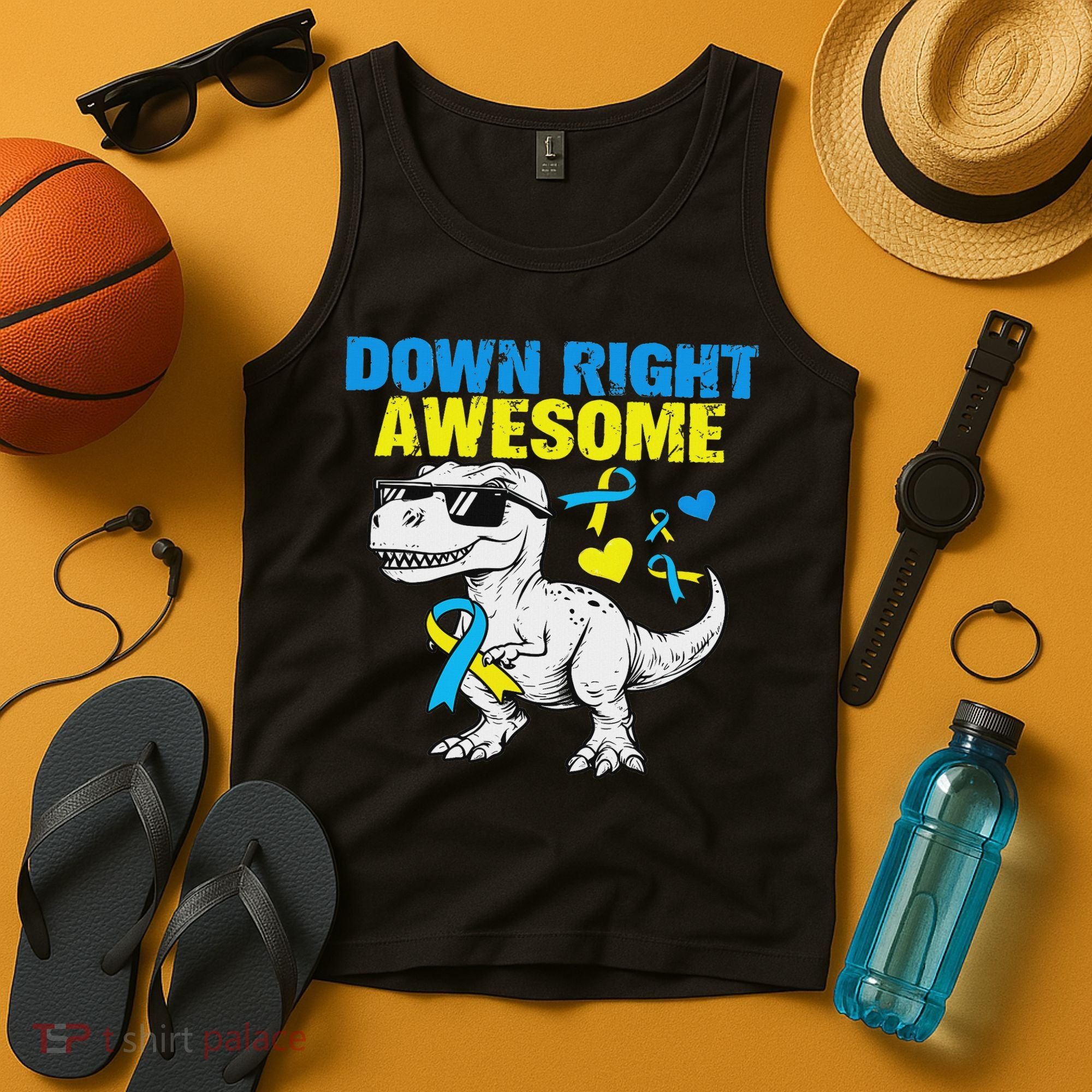 Dinosaur Down Right Awesome Down Syndrome Awareness Tank Top