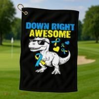 Dinosaur Down Right Awesome Down Syndrome Awareness Golf Towel thumb 1