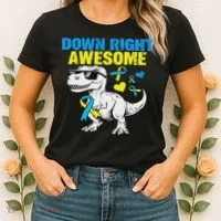 Dinosaur Down Right Awesome Down Syndrome Awareness Women's T-Shirt thumb 2