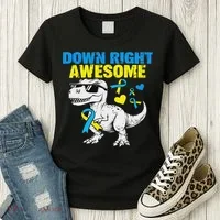 Dinosaur Down Right Awesome Down Syndrome Awareness Women's T-Shirt thumb 3