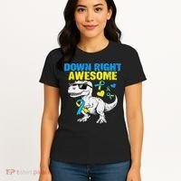 Dinosaur Down Right Awesome Down Syndrome Awareness Women's T-Shirt thumb 4