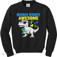 Dinosaur Down Right Awesome Down Syndrome Awareness Kids Sweatshirt thumb 0