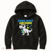 Dinosaur Down Right Awesome Down Syndrome Awareness Kids Hoodie thumb 0