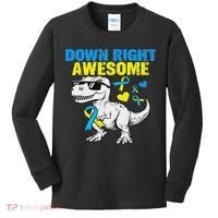 Dinosaur Down Right Awesome Down Syndrome Awareness Kids Long Sleeve Shirt thumb 0