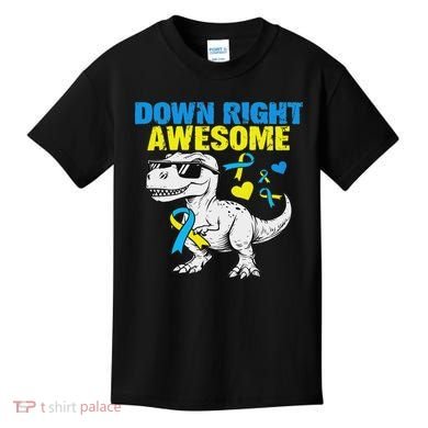 Dinosaur Down Right Awesome Down Syndrome Awareness Kids T-Shirt