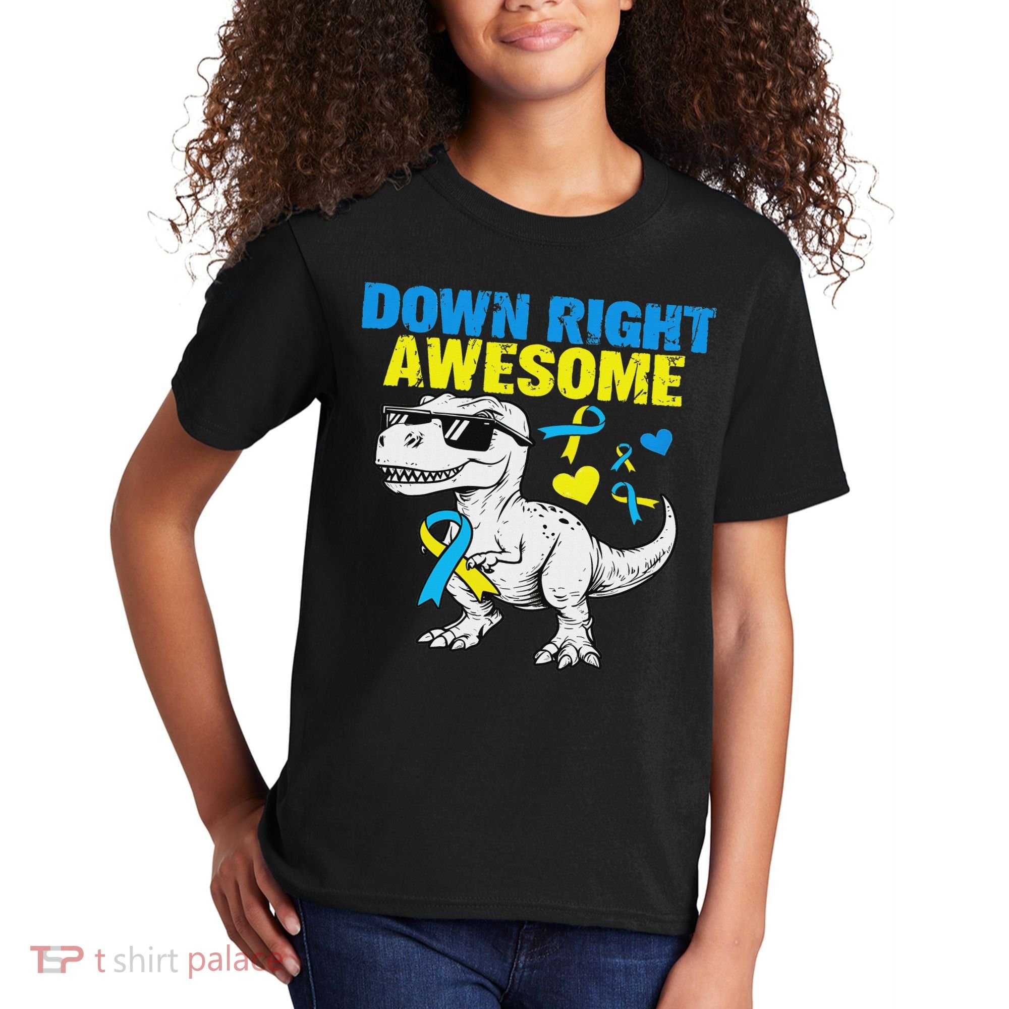 Dinosaur Down Right Awesome Down Syndrome Awareness Kids T-Shirt
