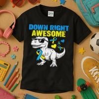 Dinosaur Down Right Awesome Down Syndrome Awareness Kids T-Shirt thumb 3