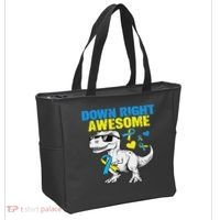 Dinosaur Down Right Awesome Down Syndrome Awareness Tote Bag thumb 2