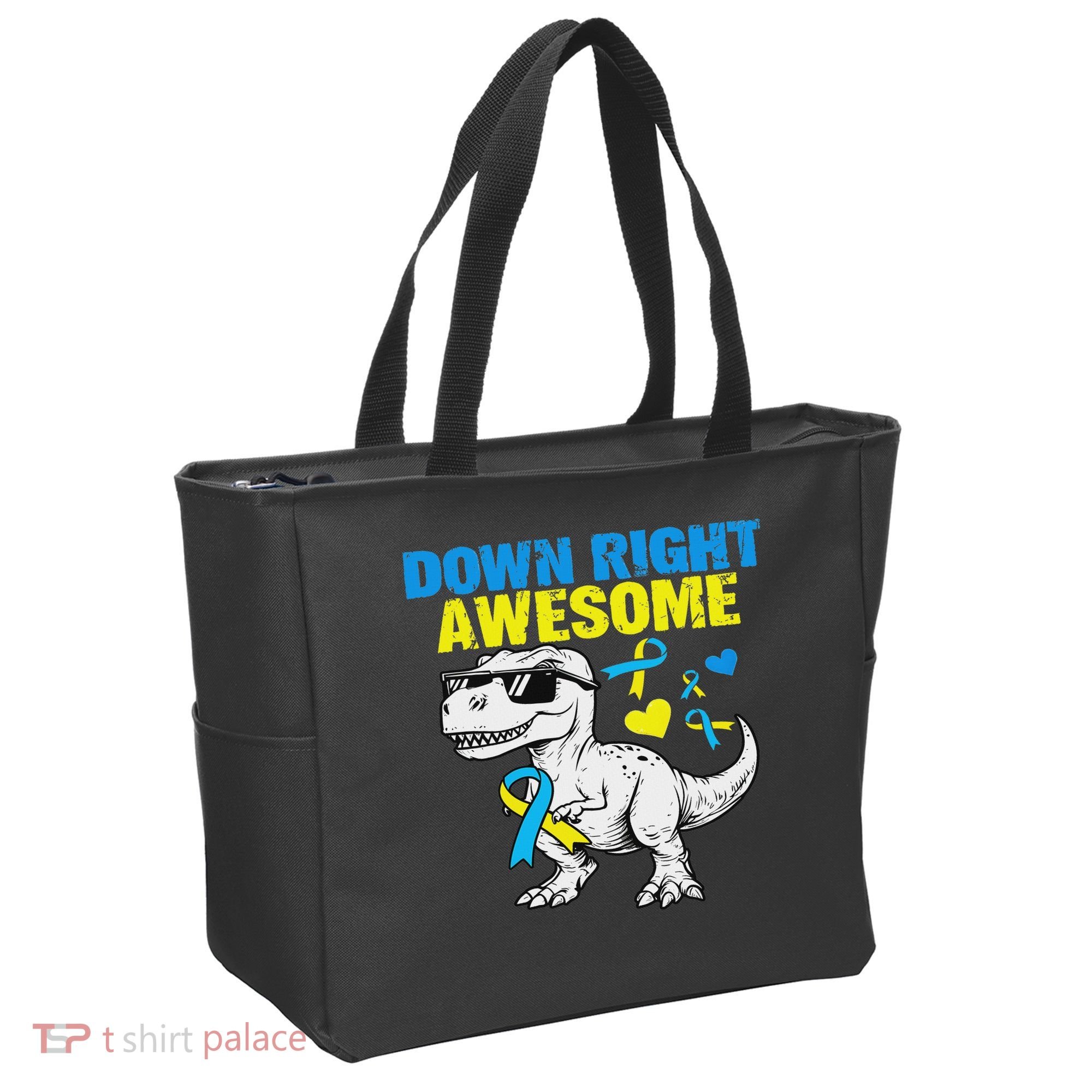 Dinosaur Down Right Awesome Down Syndrome Awareness Tote Bag