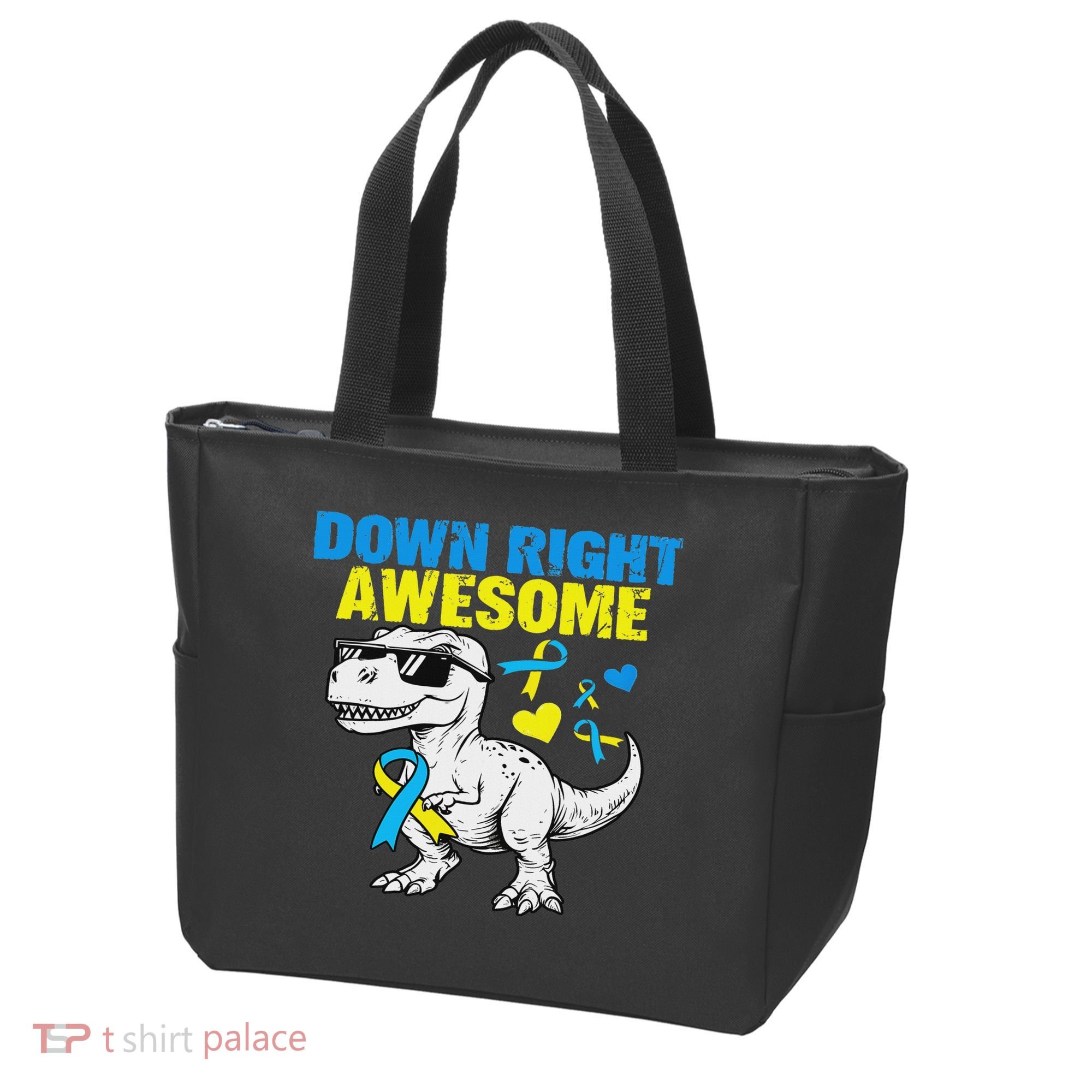 Dinosaur Down Right Awesome Down Syndrome Awareness Tote Bag