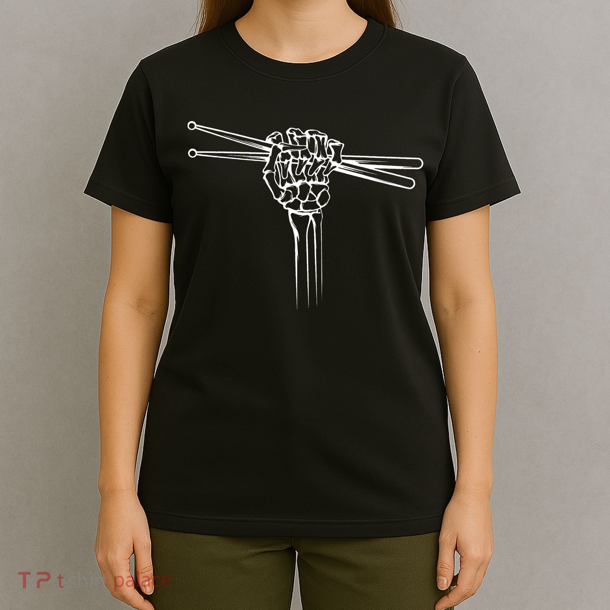 Drummer Drum Sticks Skeleton Hand Horns T-Shirt