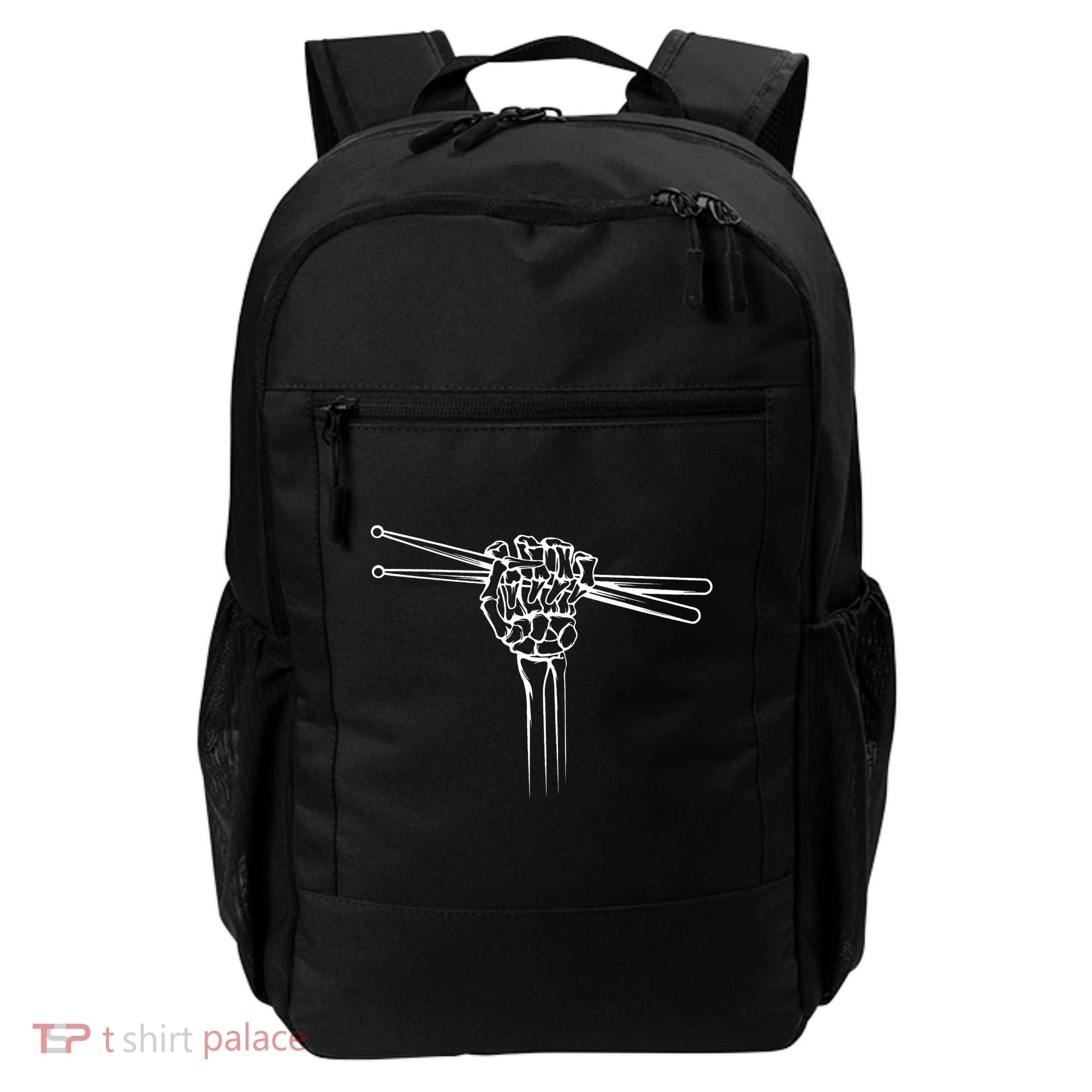 Drummer Drum Sticks Skeleton Hand Horns Backpack