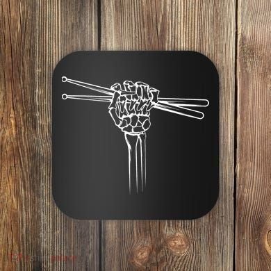 Drummer Drum Sticks Skeleton Hand Horns Coaster