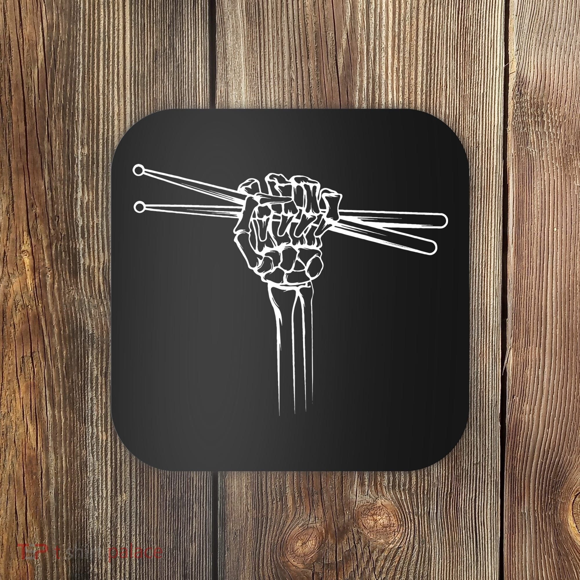 Drummer Drum Sticks Skeleton Hand Horns Coaster
