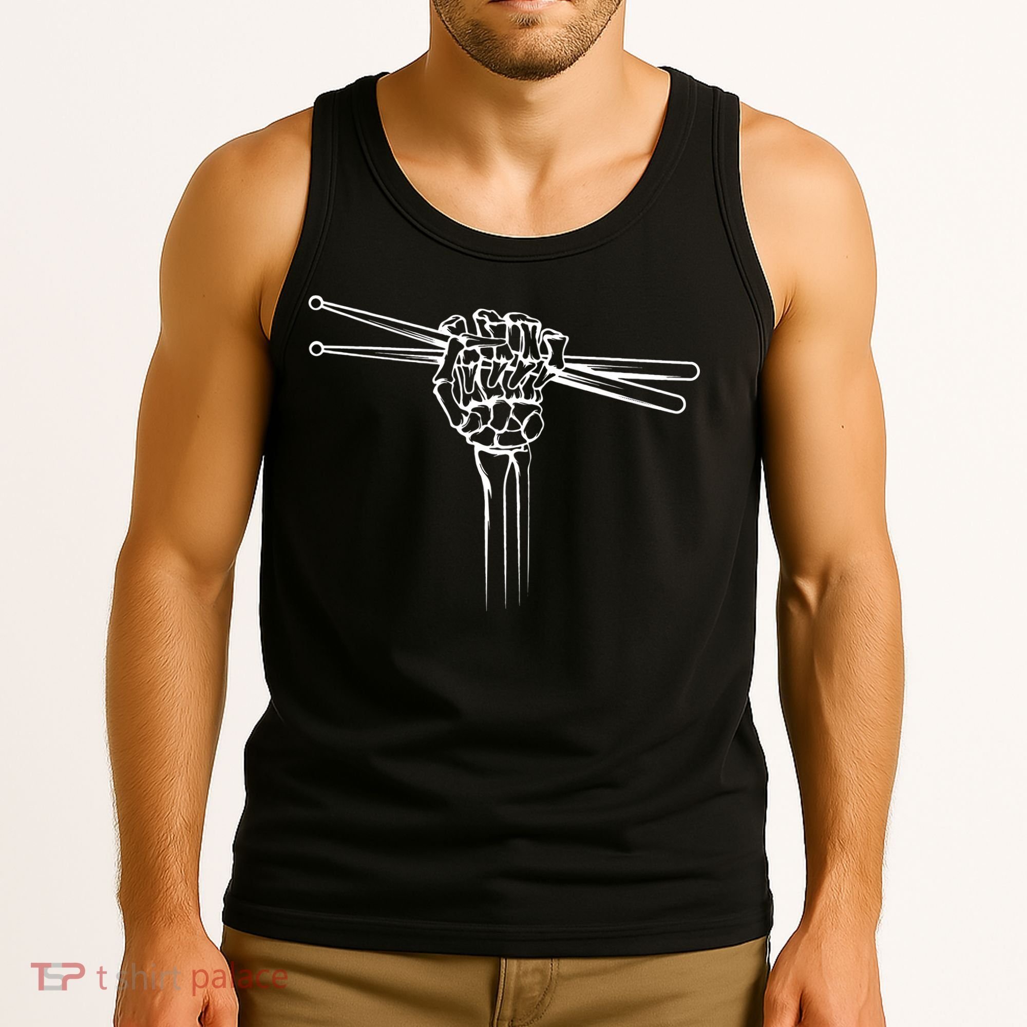 Drummer Drum Sticks Skeleton Hand Horns Tank Top