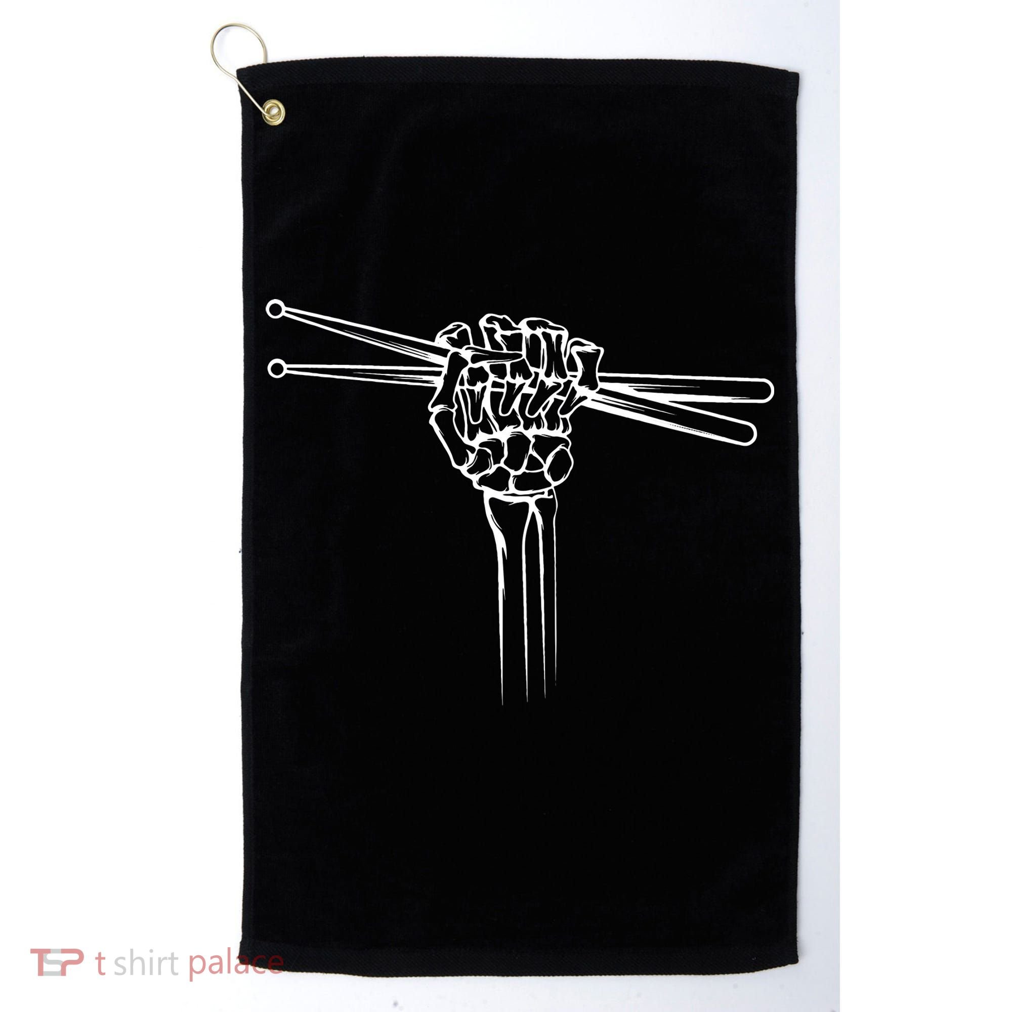 Drummer Drum Sticks Skeleton Hand Horns Golf Towel