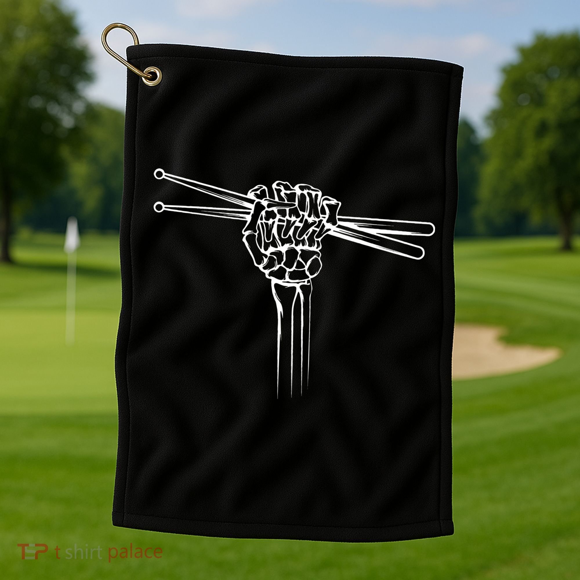 Drummer Drum Sticks Skeleton Hand Horns Golf Towel