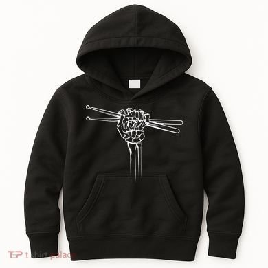 Drummer Drum Sticks Skeleton Hand Horns Kids Hoodie