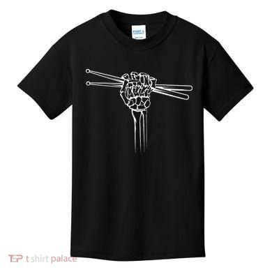 Drummer Drum Sticks Skeleton Hand Horns Kids T-Shirt