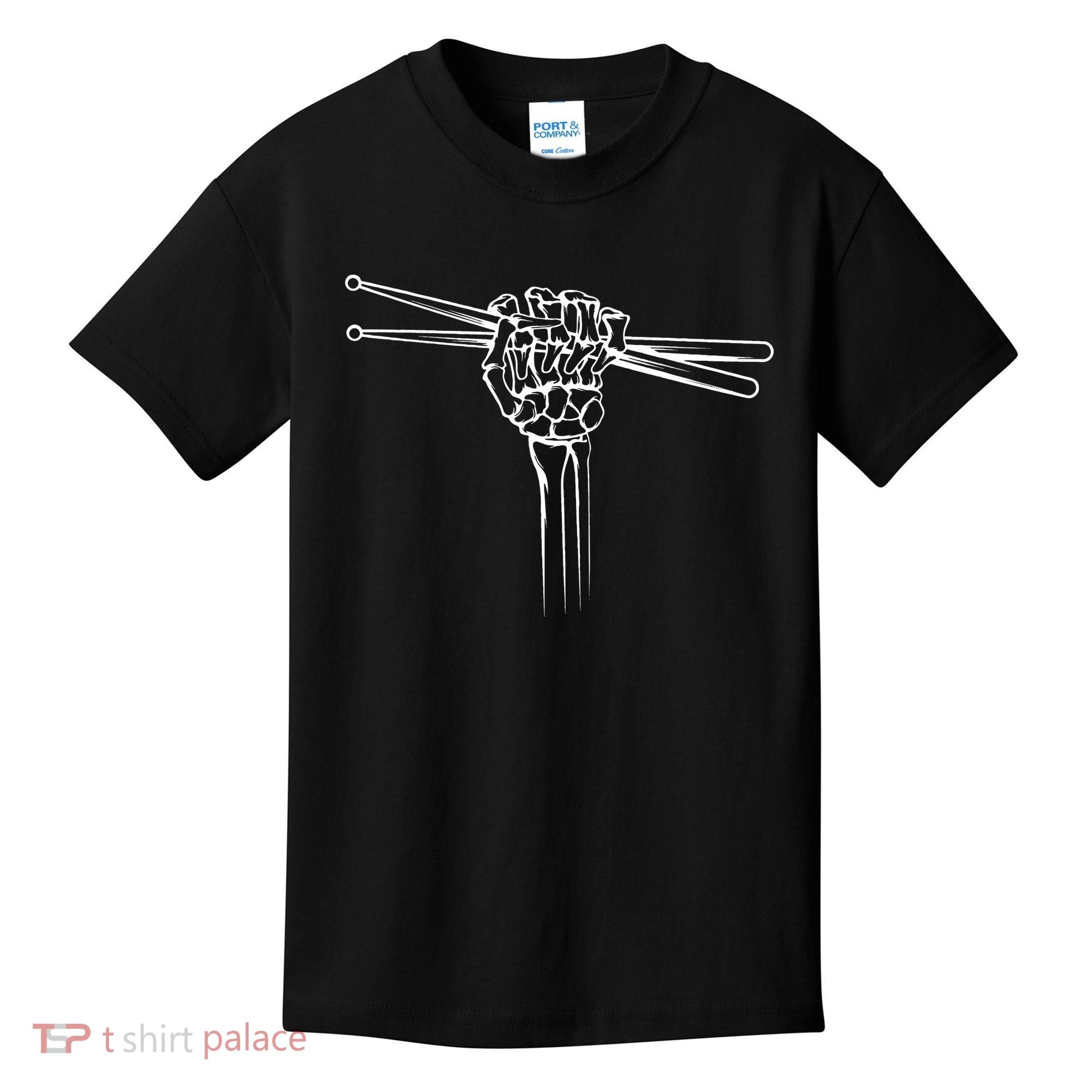 Drummer Drum Sticks Skeleton Hand Horns Kids T-Shirt