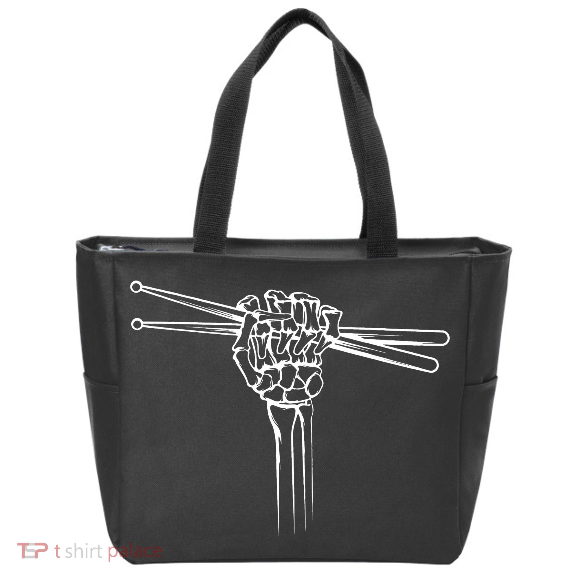 Drummer Drum Sticks Skeleton Hand Horns Tote Bag