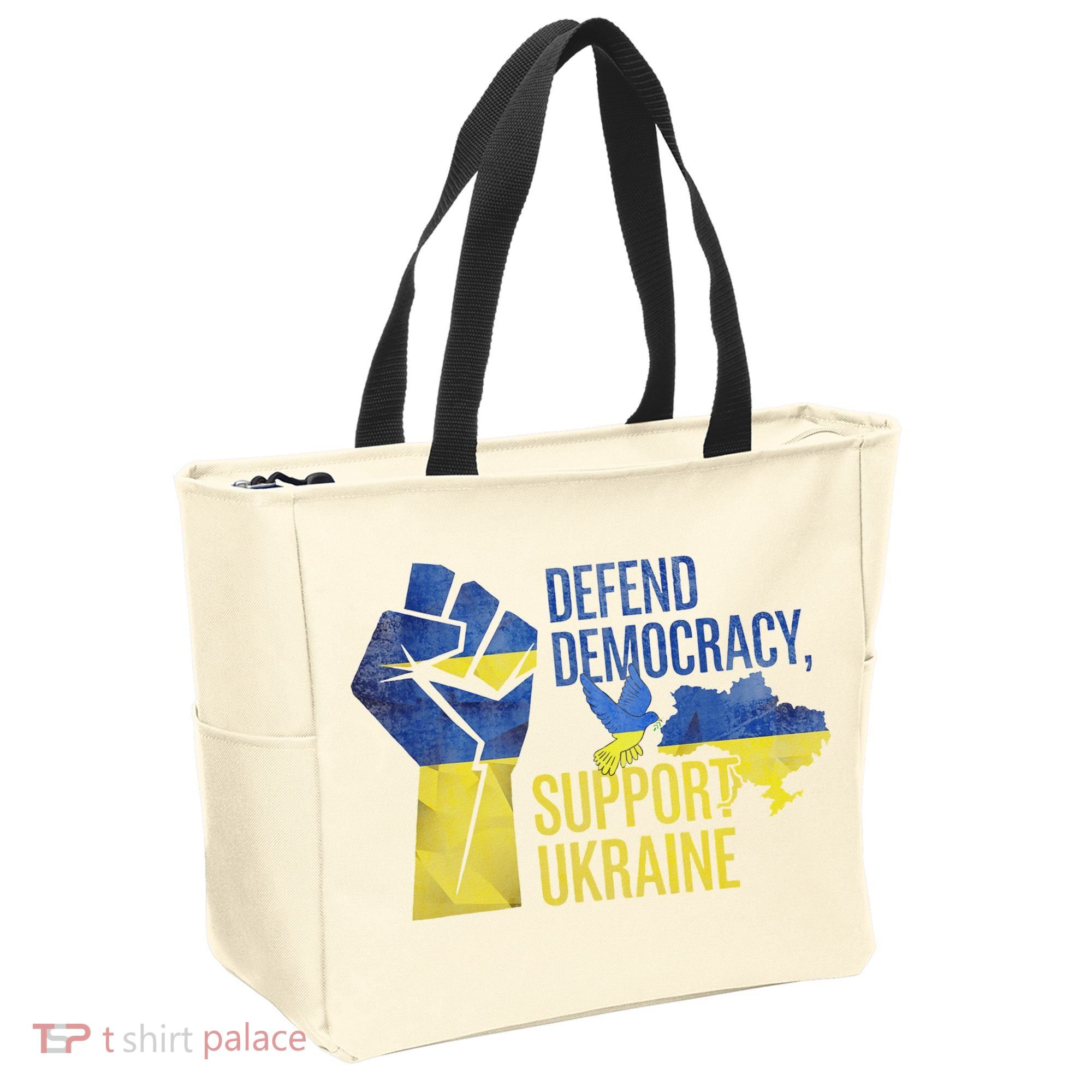 Defend Democracy Support Ukraine Zelensky Ukrainian Flag Tote Bag
