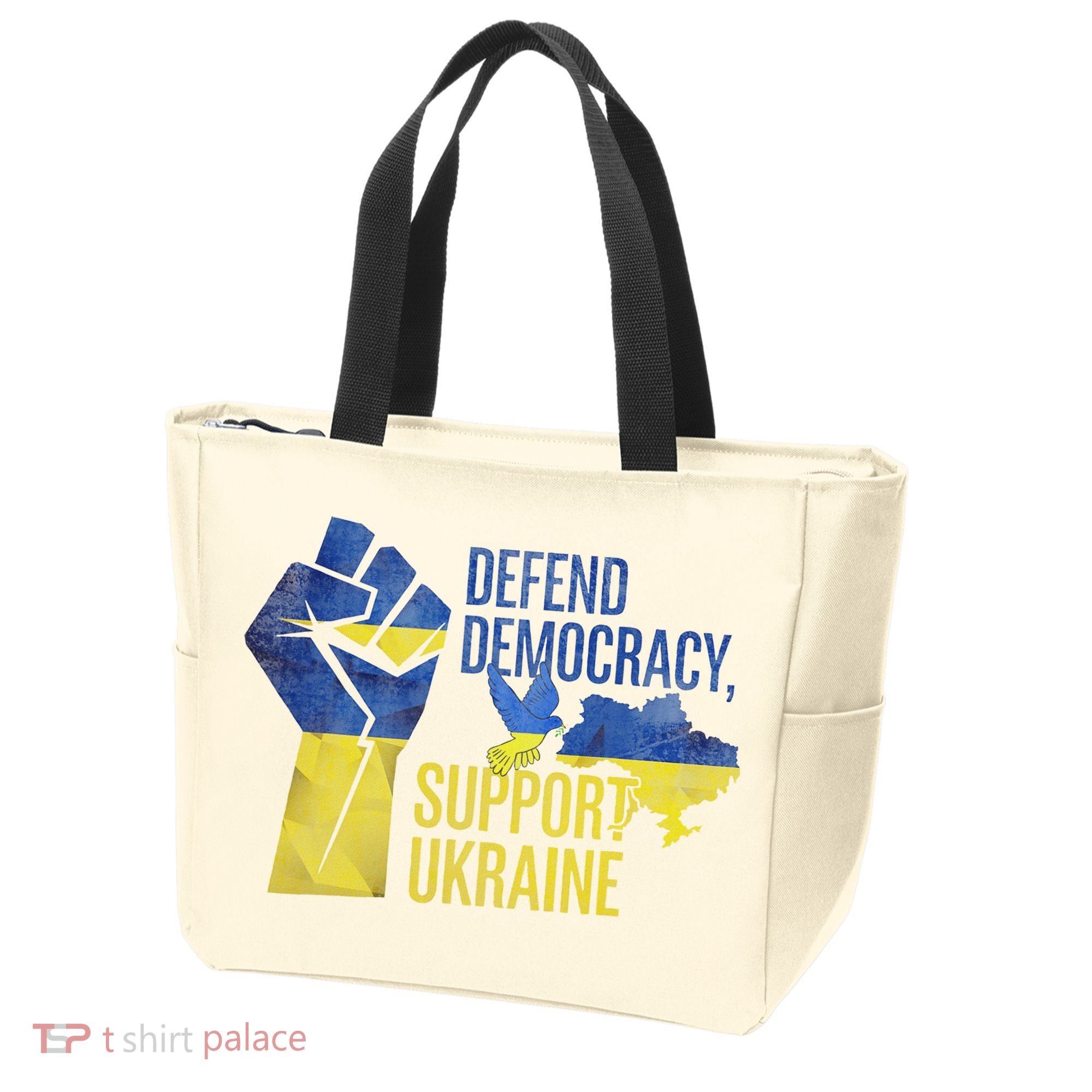 Defend Democracy Support Ukraine Zelensky Ukrainian Flag Tote Bag