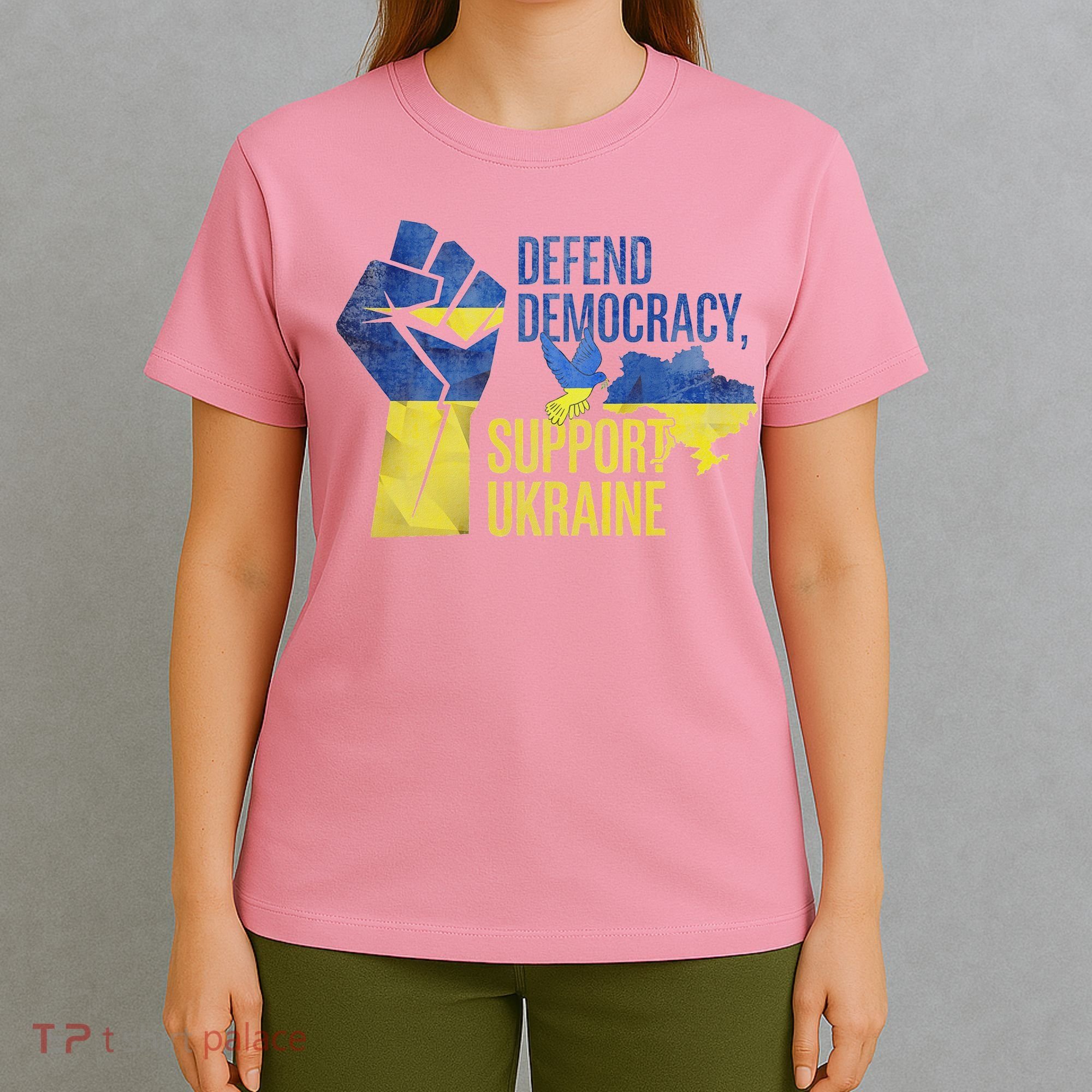 Defend Democracy Support Ukraine Zelensky Ukrainian Flag T-Shirt